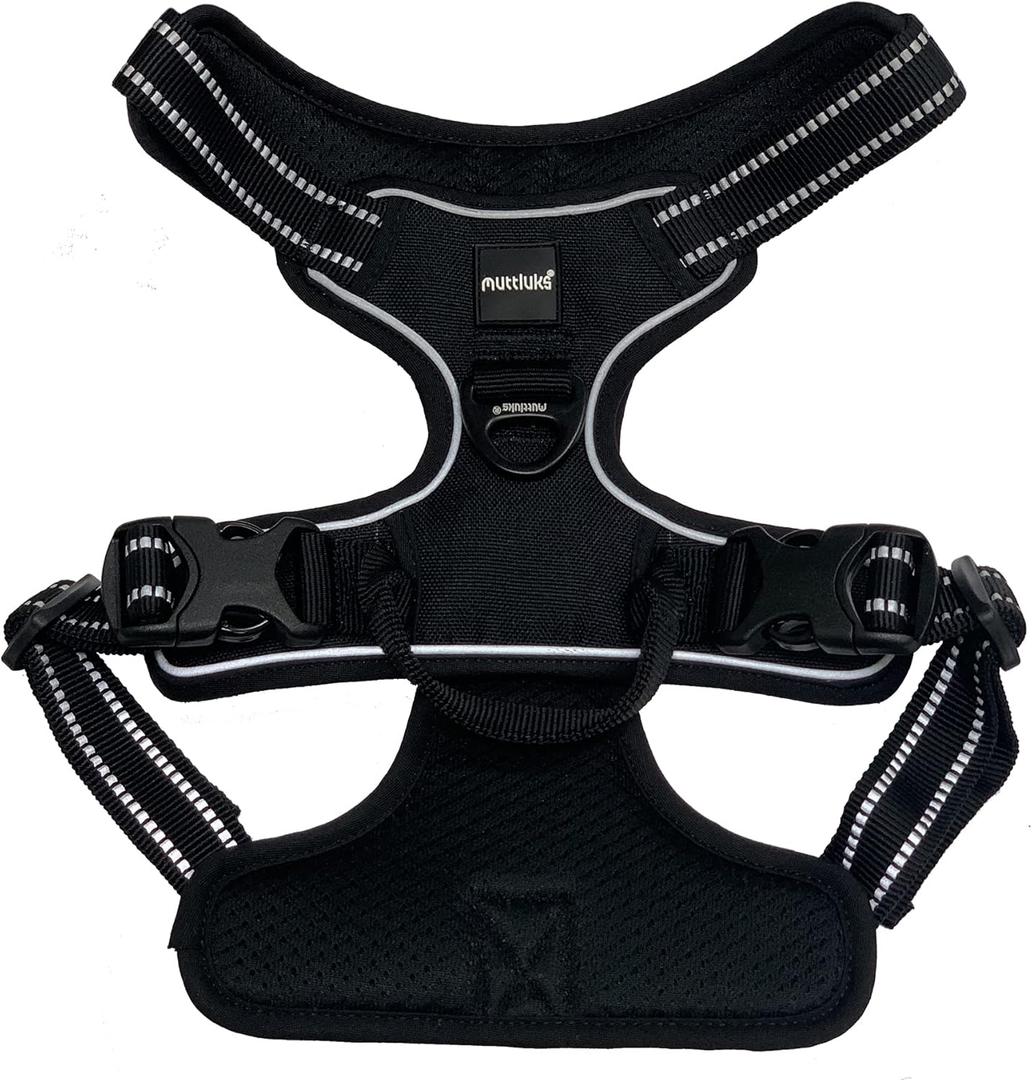 Muttluks, MuTTravel Comfort Zone No-Pull Dog Harness with 2 Leash Attachments, Reflective and Padded for Training and Everyday (Small, Black)