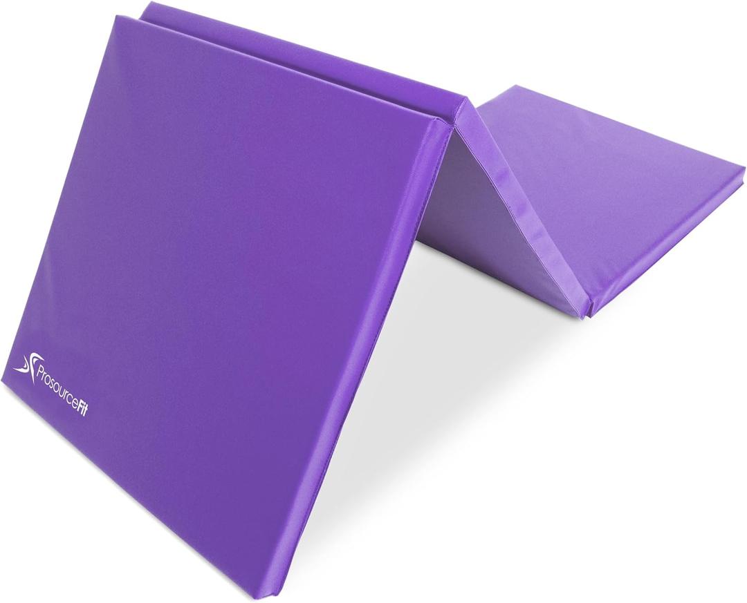 ProSource Tri-Fold Folding Thick Exercise Mat 6’x2’ with Carrying Handles for MMA, Gymnastics, Stretching, Core Workouts