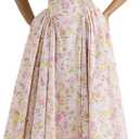 Women Floral Corset Dress Halter Neck Low Cut Bustier Lace Midi Dress Flowy Pleated Hem Long Sundress with Pockets Size S