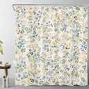 LB Country Wildflower Shower Curtain Decor,Blue and Yellow Floral Green Leaf Plant on Beige Shower Curtain for Bathroom 72X72 inch Polyester Fabric Bathroom Decoration Bath Curtains Hooks Included