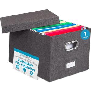 Internet's Best Collapsible File Storage Organizer | Decorative Linen Filing & Storage Office Box | Letter/Legal | Grey