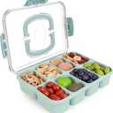 Snackle Box Container, Large 8-Compartment Divided Serving Tray with Lid and Handle, Portable Snack Tray for Travel Party Beach Picnic, Dishwasher Safe, BPA-Free, Wheat Straw