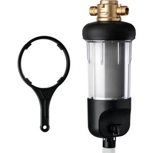 iSpring WSP50J Reusable Whole House Spin-Down Sediment Water Filter, Upgraded Jumbo Size, Large Capacity, 50-Micron Flushable Prefilter Filtration, 1" MNPT + 3/4" FNPT, Lead-Free Brass