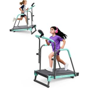 Kids Treadmill, Treadmill for Kids with Handle Bar Up to 165Lbs Capacity, Upgraded Manual Toddler Treadmills Workout Equipment with 2 Adjustable Incline Mode & 4 Level Upright Height