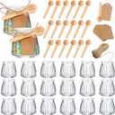 Baderke 20 Pcs Small Glass Jars with Plastic Lids, Spoons, Tags and Rope,3.4 oz Yogurt Pudding Jars Bath Salt Storage Glass Containers for Wedding Party Favor