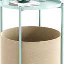 Fixwal Round Side Table, Nursery Side Table, End Table with Fabric Storage Basket, Metal Small Nightstand with Removable Tray for Living Room, Bedroom, Nursery, Mint Green
