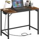 HOOBRO Computer Desk, Home Office Desk with Power Outlet, Modern Study Writing Desk with 3 Hooks for Study Room, Home Office, Sturdy and Stable, Easy to Assemble, Rustic Brown and Black BF40UDN01