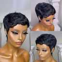 VRZ Pixie Cut Wig for Black Women Human Hair Pixie Wigs for Women Straight Human Hair Glueless Layered Full Machine Made Wigs Throw On and Go Wig for Daily Use Black Color