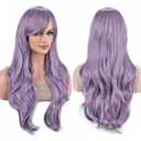 IMISSU 28 Inch/70cm Long Hair Water Wavy Wigs with Bangs Cosplay Costume Wig (Purple)
