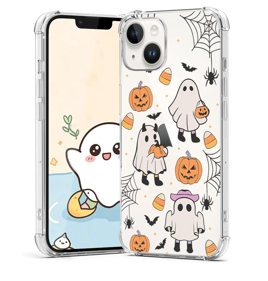 Halloween Case for iPhone 14 Plus Pumpkin, Ghost Designed Soft Slim Fit TPU Anti-Scratch Shockproof Protective Mobile Cover Clear Phone Case for iPhone 14 Plus, Pack Of 3 