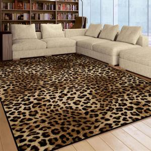 Leopard Rug 8x10 Large Living Room Area Rug Washable Non-Slip Leopard Print Bedroom Rug Modern Themed Indoor Carpet for Dining Room Foyer Apartment Den8x10ft,Brown