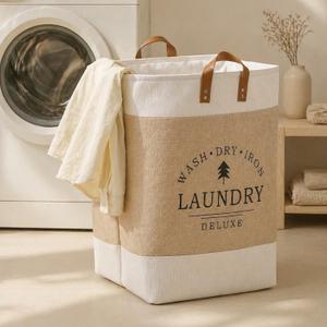 Foldable Storage Bags - Heavy-Duty Fabric Dirty Clothes Organizer, Large Capacity Space-Saving Storage for Clothes, Toys, Blankets, Sports Equipment, Living Room, Bedroom, etc. (Khaki, 65L)