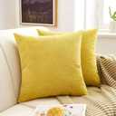 MERNETTE Pack of 2, Thick Chenille Decorative Square Throw Pillow Cover Cushion Covers Pillowcase, Home Decor Decorations for Sofa Couch Bed Chair 18x18 Inch (Grass Yellow)