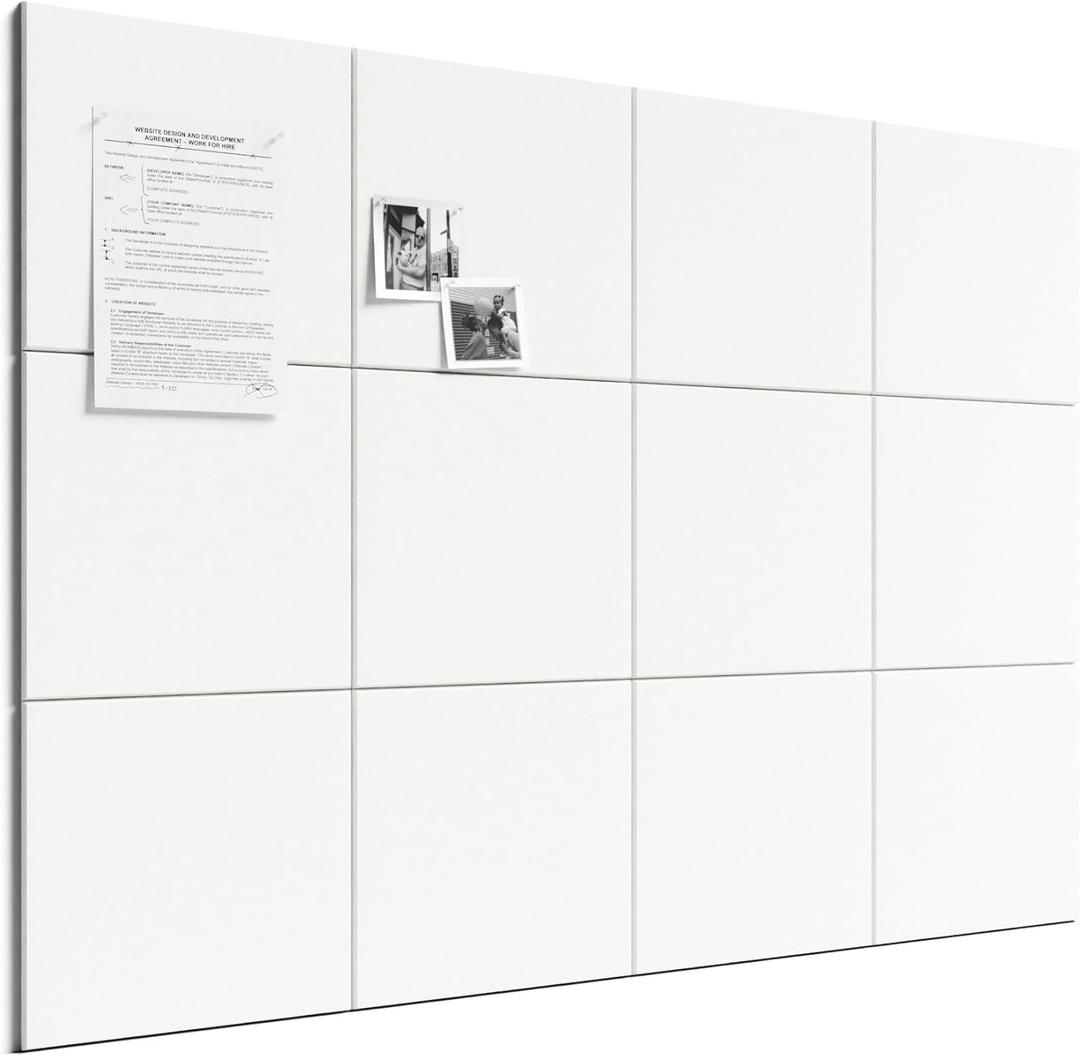Bumusty Large Cork Board 48" x 36" Alternative - 12 Pack Felt Wall Tiles with 70 Safe Removable Adhesive Tabs, 30 Pushpins, Cork Boards for Walls Pin Board Bulletin Board Office Decor (Milky White)
