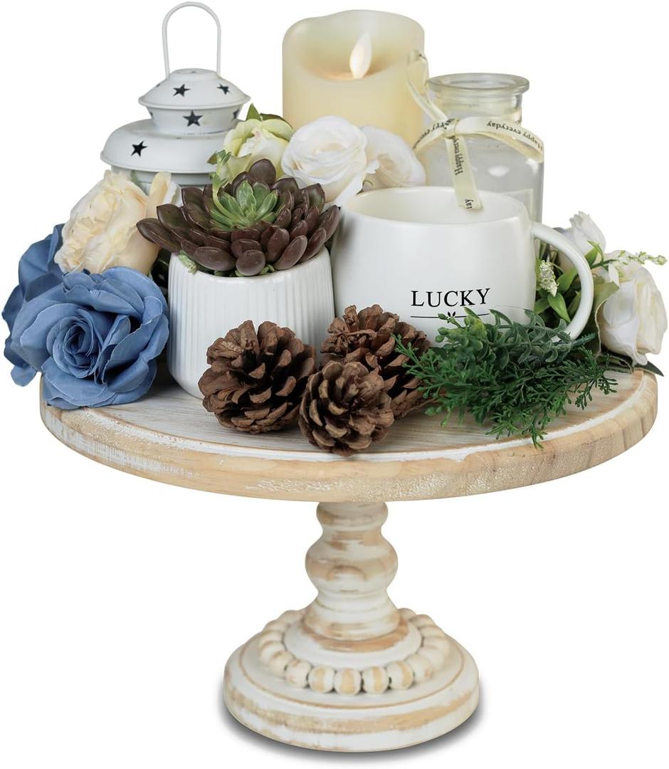 Wooden Risers for Display, 12-Inch Round Wood Cake Stand, Rustic Farmhouse Wood Pedestal Stand, Vintage Cake Stand Pedestal Tray for Home Decor