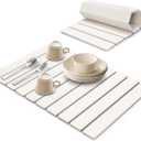 Large Stone Dish Drying Mat for Kitchen Counter, 24"(L)16"(W), Collapsible Quick Drying Mat, Absorbent Eco-Friendly Diatomaceous Earth Mats for Dishes Bottles, Match Any Countertop - White