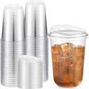 Ziliny 50 Pack 16 oz Clear Plastic Cups with Sip Lids & Straws, Disposable PET Crystal Iced Coffee Cups with Lids for Coffee Smoothie, Milkshake, Cold Drinks