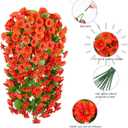 HyeFlora Artificial Fake Fall Hanging Flowers Plants for Outdoor Outside, 2PCS Faux Silk Orange Morning Glory Trailing Vines UV Resistant Look Real for Home Planter Porch Patio