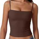 QINSEN Women's Double Lined Basic Tank Top Adjustable Spaghetti Straps Sleeveless Camisole Shirts,small