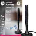 GE Portable HD TV Antenna, Indoor Digital Antenna for 1080p 4K 8K, VHF UHF Channels, 20 Mile Range, Magnetic Base, Compact Travel Design for RV, Camping, Tailgating, Black, 81843