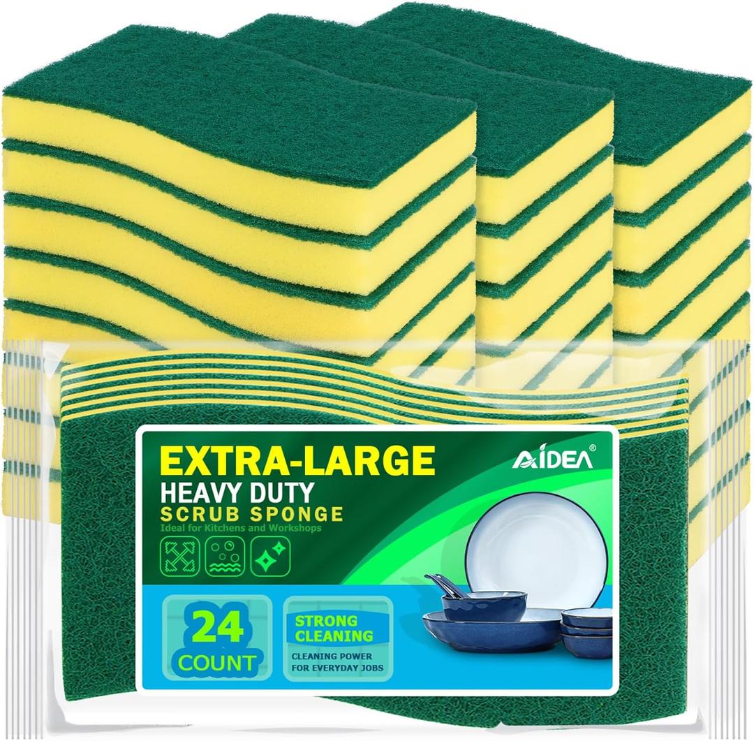 3 x AIDEA Sponges Kitchen, XL Heavy Duty Dish Sponge, Cleaning Dish Scrubber Sponge for Home and Kitchen, Extra Large Cleaning Supplies for Pots, Pans, 24 Pack