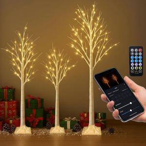 3PACK Lighted Birch Tree 4FT 5FT and 6FT, Smart White Christmas Tree with Lights with APP Home Decor, Warm White, Timing, Dimmer, Group Control, Music Sync, Holiday Decor Indoor/Outdoor Use