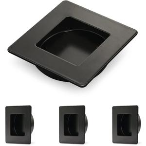 HOMOTEK 4 Pack 2-3/4 Inch Square Recessed Sliding Closet Door Finger Pulls, Diameter 2-3/8 Inch(60mm) Stainless Steel Flush Handles for Pocket Door, Bypass Barn Drawer Pulls(Black)