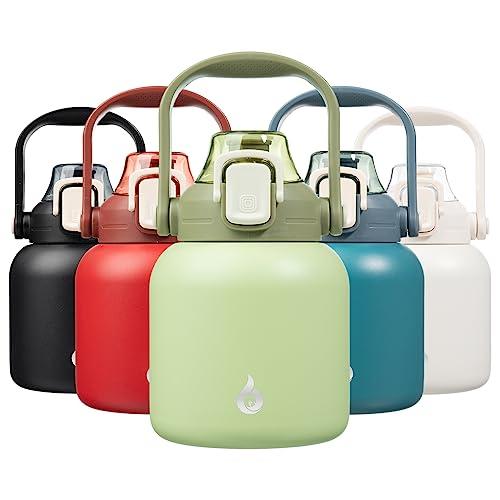 BJPKPK Insulated Water Bottles with Straw, 27 oz Cute Water Bottles with Handle, BPA Free Stainless Steel Metal Jug, Easy Carry Flasks for Men & Women, Light Green (Cant close and Scratched)