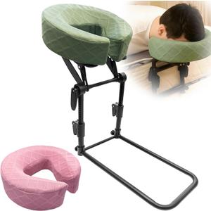 Massage Headrest for Bed with 2 Pillowcases Home Mattress Top Adjustable Massage Table Head Holder for Professional and Home Use with 2 Pack of Removable & Washable Pillowcases (Green & Light Pink)