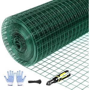 Tongmo 24" x 100' Green Chicken Wire Fencing, 19 Gauge Green Wire Fence, 1"x1" Mesh Size Metal Welded Wire Garden Fence Roll, Poultry Netting for Rabbit/Duck/Chicken