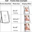 Black 4x6'' Floating Picture Frame Set of 2, For Photo Sizes (2x3'',3.5x5''),Beautiful Metal Beaded Edge Frames Adjustable Tabletop/Shelf Photo Frame, Classy Gift Choice for Wedding, Christmas, Party
