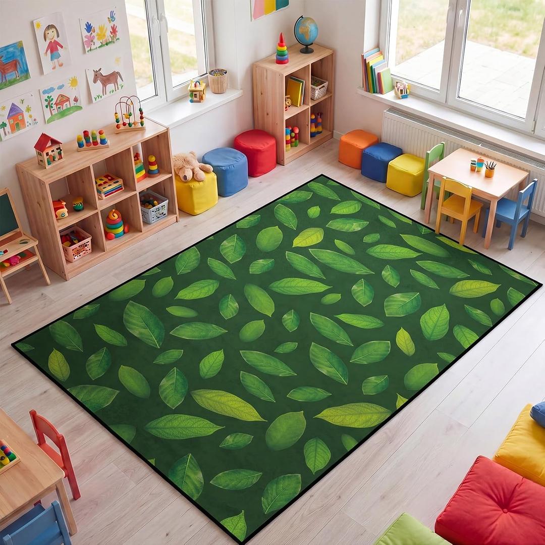Drydiet 11.8 x 6.6 ft Classroom Rug Elementary Daycare Larg Rug Green Leaf