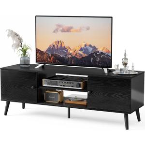 DUMOS TV Stand for 55 60 inch TV, Entertainment Center with Storage Cabinet, Mid Century Modern Media Console Table, Adjustable Hinge, Wooden Television Furniture for Living Room, Office
