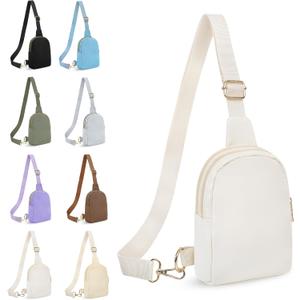 VOROLO Sling Bag Sling Chest Bag with Two Parallel Zipper and Ajustable Strap Fashion Sling Pack Beige