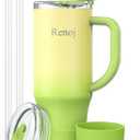 Renoj Insulated Mug 100% Leak Proof Insulated Water Bottle for Iced Coffee & Hot Drinks - Fits Car Cup Holder, Ideal Gift, 2 Straws & Silicone Boot - SnapShift Green Gradient 32 oz