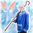 Tellingyou 5 Pcs Halloween Ice Costume for Men Adults Blue Hoodie White Wig Ice Staff Elf Ears for Halloween Anime Costume (Medium)