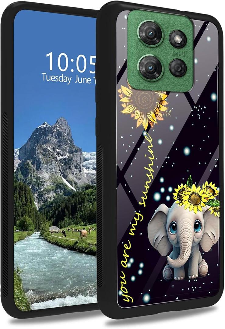 Elephant Sunflower Tempered Glass Case for Motorola Moto G Play 5G 2025/Moto G Power 5G 2025 Soft TPU Bumper Fashion Men Women Phone Case Shockproof Protective Cover