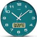 TIMESS Wall Clock, 12" Dial Non-Ticking Silent Battery Operated Analog with LCD Display for Perpetual Calendar and F Temperature, Ideal Modern Home, Bedroom, Kitchen, Office Decor (Green)