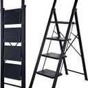 Step Ladder 4-Step Black Finish Iron Folding Ladders