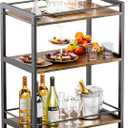Bar Cart for the Home, Home Bar Serving Cart with Wheels and Storage Shelves, 3 Tier Rolling Liquor Beverage Cart for Kitchen Dining Living Room, Rustic Brown and Black, Large