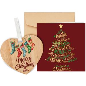 Funnli Christmas Card Ornaments for Women Men, Christmas Greeting Card 2025 with Envelopes, Xmas Card Gifts for Mom Dad Friends with Red and Tree Decoration