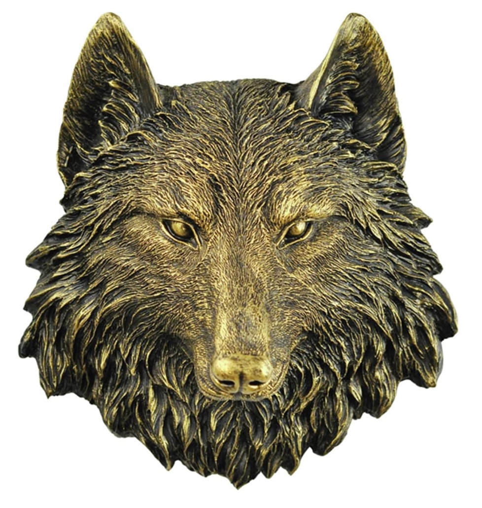 Wall Sculptures 3D Animal Head Wolf Head 22.5x20cm, Wall Sculpture Animal Head Wolf Head, Antique Copper Artificial Resin Taxidermy Head Statue