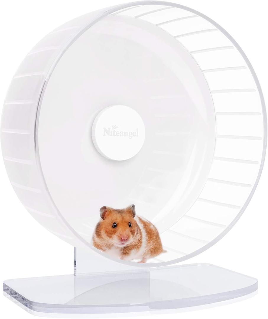 Niteangel Super-Silent Hamster Exercise Wheels: - Quiet Spinner Hamster Running Wheels with Adjustable Stand for Hamsters Gerbils Mice Or Other Small Animals (L, White)