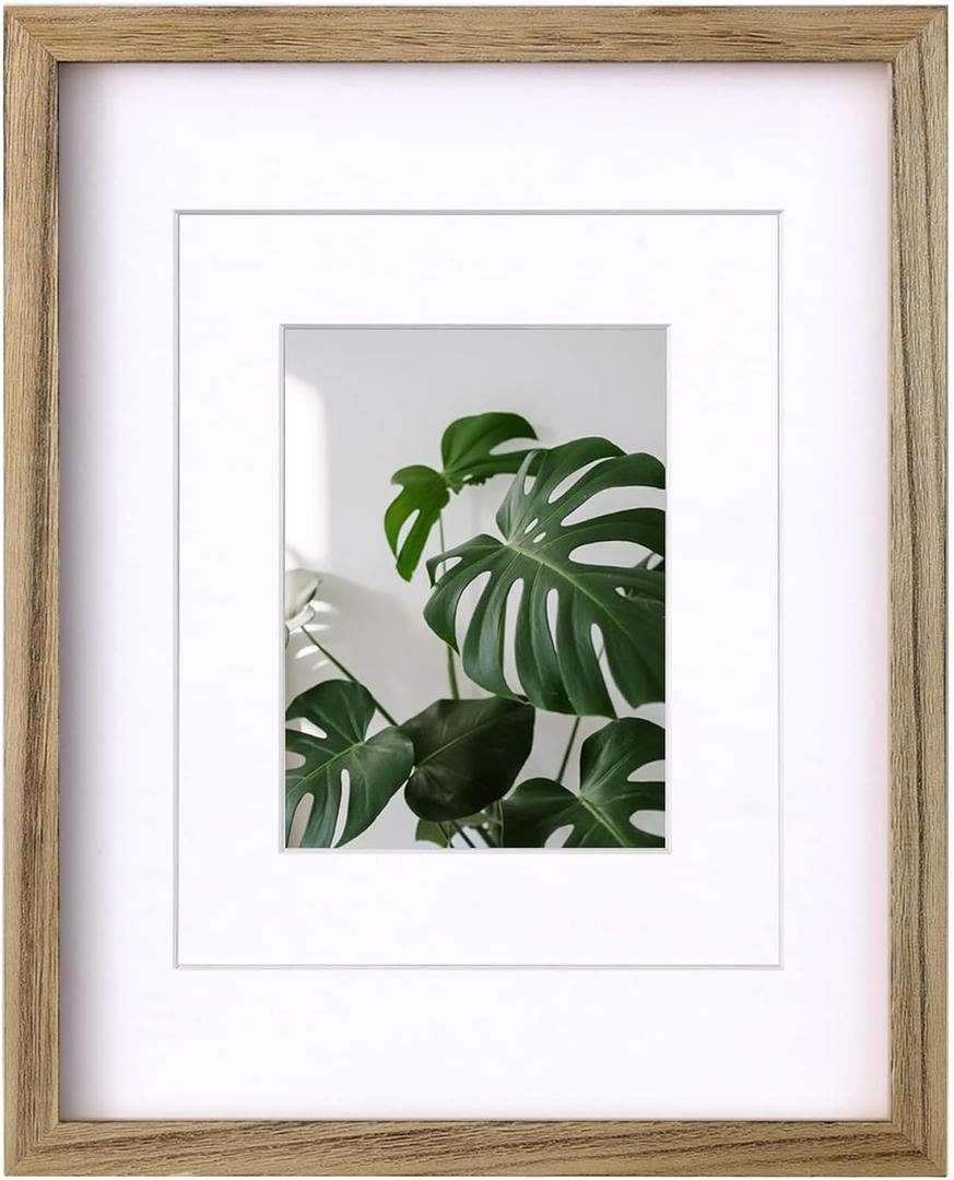 Egofine 11x14 Picture Frame with Plexiglass Made of Solid Wood, Display Pictures 5x7/8x10 with Mat or 11x14 Without Mat for Tabletop and Wall Mounting, Carbonized Brown