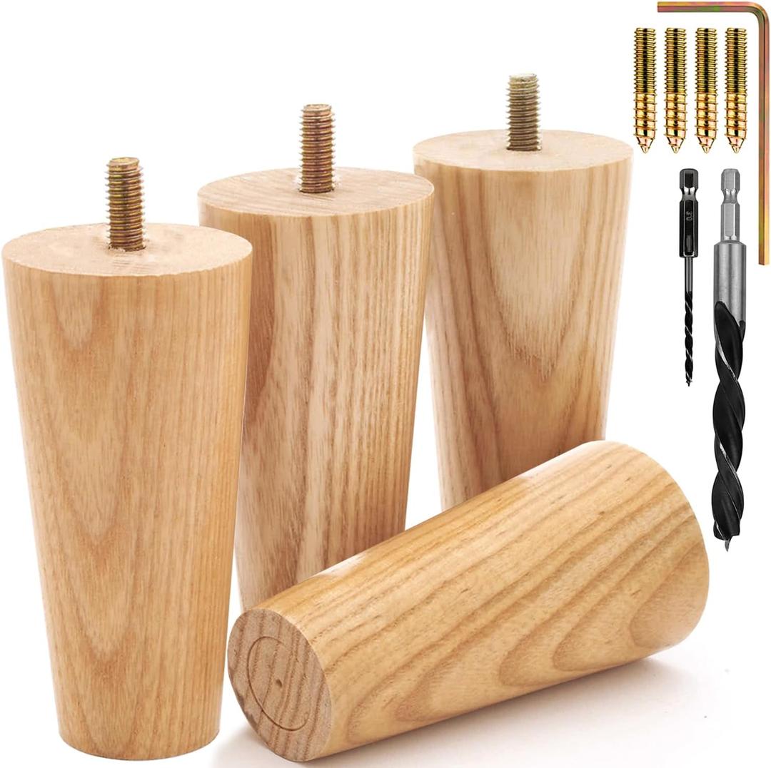 Premium Ash Wood Furniture Legs (Full Install Kit) - Pick Your Size and Color (4 Inches)