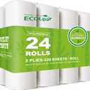 ECOLipak Bamboo Toilet Paper, Septic Safe Toilet Tissue, 24 Double Rolls, 320 Sheets Per Roll, Tree Free, Non Toxic, 2 Ply, Soft and Absorbent, Eco Friendly Dye-Free Paper
