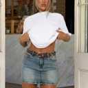 ELLEVEN Denim Mini Low Rise Skirt for Women Stretch Jean Skirt with Pockets | Womens High Stretch Denim Mini Skirt,Summer Bodycon Micro Sexy Short Skirts,Casual Cute Trendy Y2K Fashion Style (Blue, M)