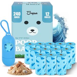 Joyeux 240 Count Ocean Scent Dog Poop Bags Rolls,with Dispenser,Leak-Proof Large Doggie,Extra Thick Poop Bag for Dogs,Cats Litter Bags,Blue Trash Bags for Doggy Pets Bolsa de Popo de Perro