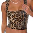 SOLY HUX Women's Cheetah Sequin Tank Top Square Neck Leopard Sleeveless Y2k Crop Tops (Medium)