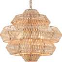 22 Hand Woven Rattan Chandelier 5 Round Adjustable Boho Pendant Light Farmhouse Large Brass Pendant Lighting Fixtures for Dining Room Kitchen Island Living Room, UL Listed